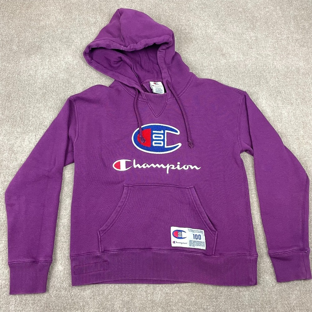 Champion 100 Anniversary Hoodie Women S Purple Big Logo V-Insert Drawstring